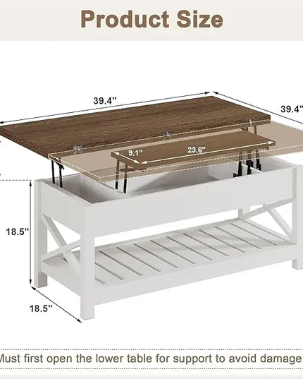 ChooChoo Farmhouse Lift Top Coffee Table, Multi-Function Convertible Coffee Table with Storage and Hidden Compartment, Coffee Table Converts to Dining Table for Living Room, 40 White & Brown - LeafyLoom