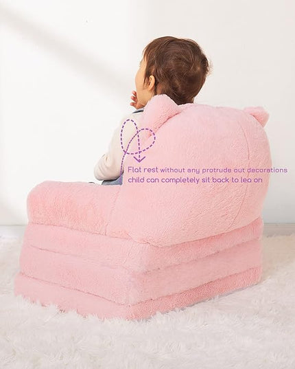 Toddler Chair Comfy, Kids Couch Fold Out, Soft Baby Chairs,kids lounge chair for Play,Gift for 0-3 Years,Pink Kitty - LeafyLoom