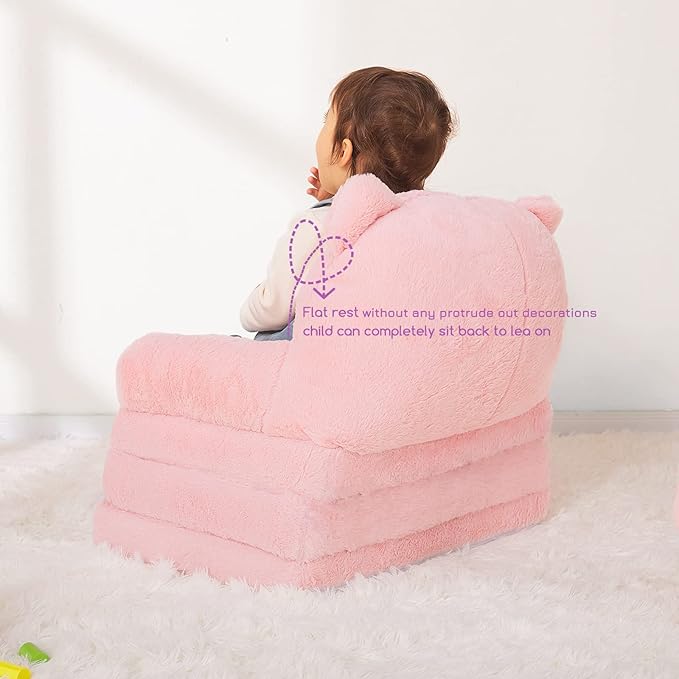 Toddler Chair Comfy, Kids Couch Fold Out, Soft Baby Chairs,kids lounge chair for Play,Gift for 0-3 Years,Pink Kitty - LeafyLoom