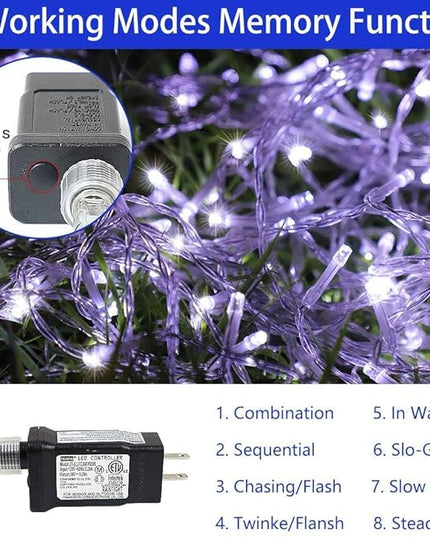 PUHONG Christmas Decoration Star Lights Outdoor,320 LED 16.4Ft Christmas String Lights[8 Modes & Waterproof] for Halloween Xmas New Year Holiday(Iron) (White) PUHONG