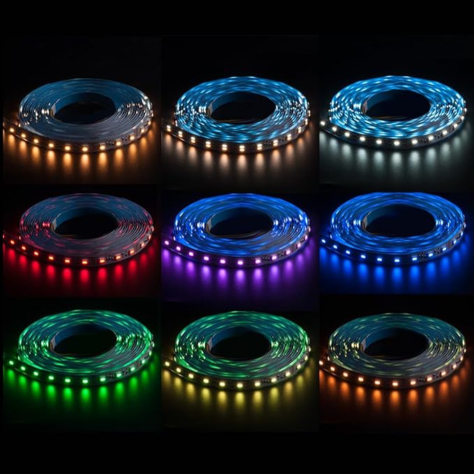 BTF-LIGHTING RGBCCT 5 Colors in 1 LED 5050SMD RGBWW RGB+Dimmable Tunable Color Temperature 2700K-6500K 16.4ft 60LEDs/m 300LEDs DC12V Multi-Colored Tape Lights IP30 White PCB(No Adapter or Controller) BTF-LIGHTING