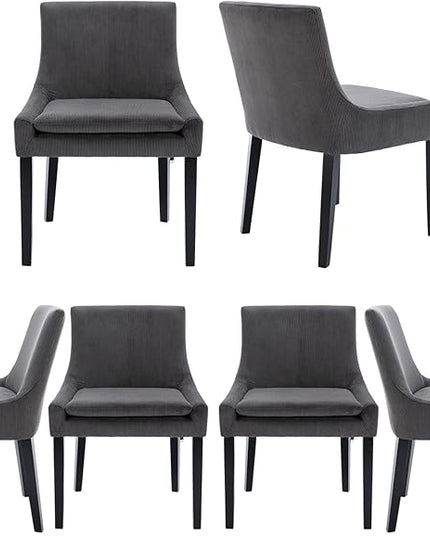 COLAMY Modern Dining Chairs Set of 6, Upholstered Corduroy Accent Side Leisure Chairs with Mid Back and Wood Legs for Living Room/Dining Room-Grey - LeafyLoom