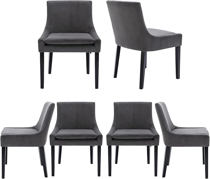 COLAMY Modern Dining Chairs Set of 6, Upholstered Corduroy Accent Side Leisure Chairs with Mid Back and Wood Legs for Living Room/Dining Room-Grey - LeafyLoom