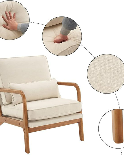 Bonnlo Beige Accent Chairs Set of 2, Upholstered Mid Century Modern Lounge Fabric Chairs Reading Chairs Side Sitting Chair Solid Wood Farmhouse Armchairs for Living Room, Bedroom, Guest Room - LeafyLoom