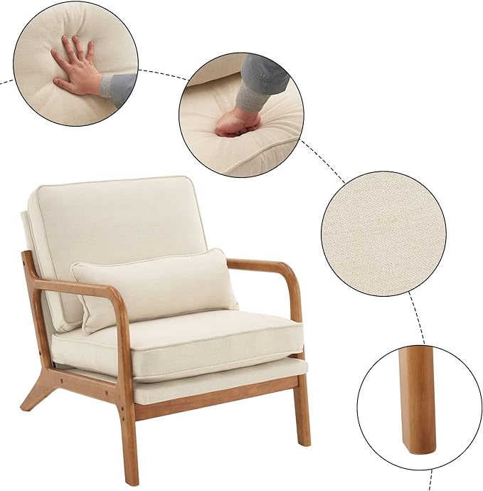 Bonnlo Beige Accent Chairs Set of 2, Upholstered Mid Century Modern Lounge Fabric Chairs Reading Chairs Side Sitting Chair Solid Wood Farmhouse Armchairs for Living Room, Bedroom, Guest Room - LeafyLoom