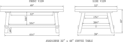 Alaterre Furniture Adam 48" L Solid Wood Coffee Table - LeafyLoom