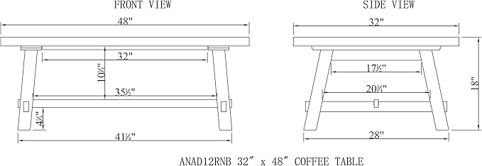 Alaterre Furniture Adam 48" L Solid Wood Coffee Table - LeafyLoom