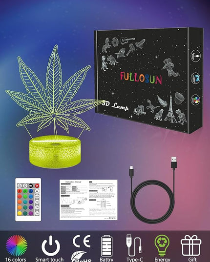 FULLOSUN Leaf Illusion Gift, Kids Leaf Illusion Night Light (with Remote Control), 3D Illumination Lights Boys Gift 16 Colors Changeable Kids Room Lighting Creative Decoration... (Leaf Illusion) - LeafyLoom