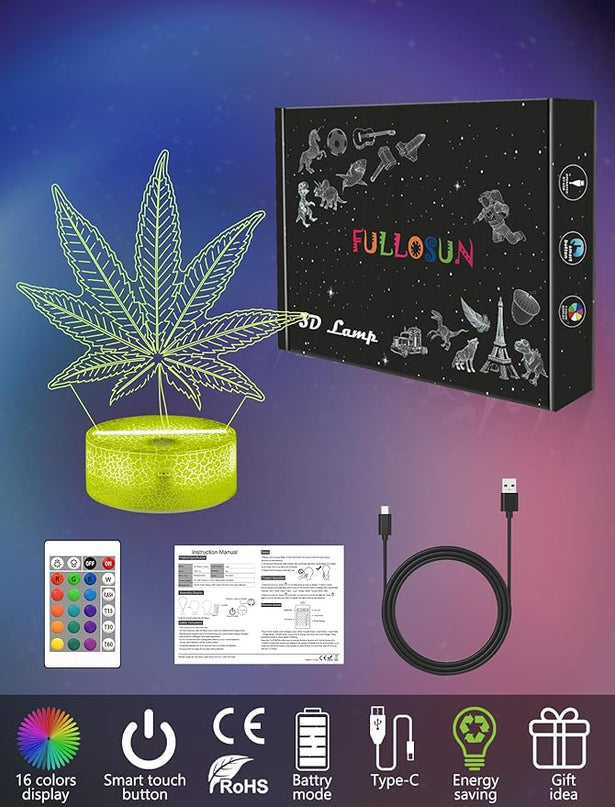 FULLOSUN Leaf Illusion Gift, Kids Leaf Illusion Night Light (with Remote Control), 3D Illumination Lights Boys Gift 16 Colors Changeable Kids Room Lighting Creative Decoration... (Leaf Illusion) - LeafyLoom