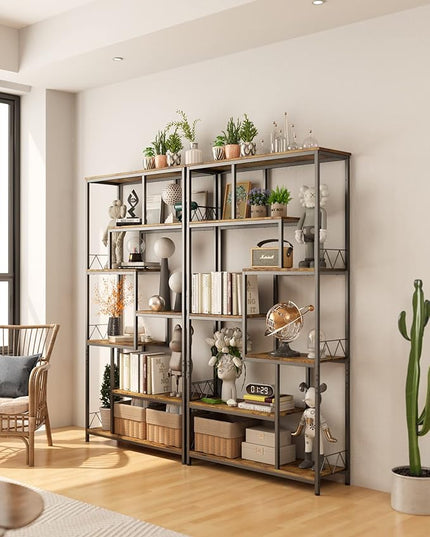 Gizoon 71” Industrial Bookshelves for Storage, Tall Display Etagere 8-Shelves for Bedroom, Metal Frame Staggered Bookcases for Bedroom, Living Room, Home Office, Retro - LeafyLoom