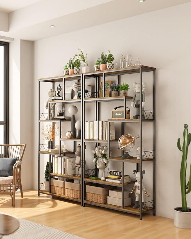 Gizoon 71” Industrial Bookshelves for Storage, Tall Display Etagere 8-Shelves for Bedroom, Metal Frame Staggered Bookcases for Bedroom, Living Room, Home Office, Retro - LeafyLoom