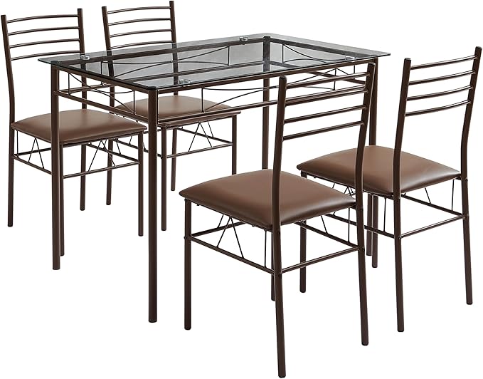 VECELO Kitchen Dining Room Table and Chairs [4 Placemats Included] 5-Piece Dinette Sets, Space Saving (Brown), 43.3" - LeafyLoom