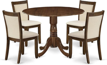 East West Furniture DLMZ5-AWA-32 Dublin 5 Piece Dining Room Furniture Set Includes a Round Kitchen Table with Dropleaf and 4 Parson Chairs, 42x42 Inch - LeafyLoom