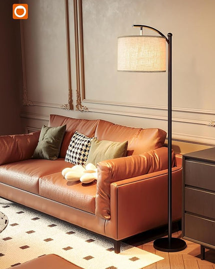 addlon Floor Lamp for Living Room with 3 Color Temperatures, Standing lamp with Linen lampshade for Bedroom, Office, Lamps with 9W LED Bulb Included - Black with Beige Lampshade - LeafyLoom