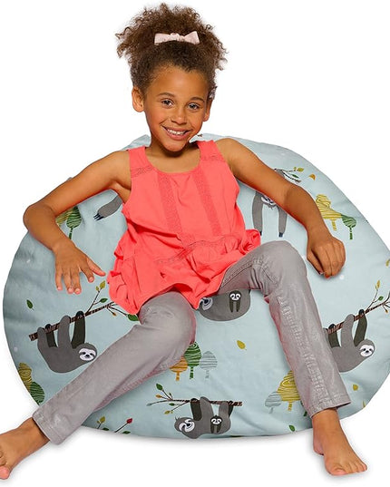 Posh Creations Bean Bag Chair for Kids, Teens, and Adults Includes Removable and Machine Washable Cover, Canvas Sloth and Trees, 38in - Large - LeafyLoom