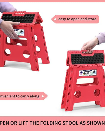 Delxo Folding Step Stool,Non-Slip Stool 13 inch Height Premium Heavy Duty Foldable Stool for Kids and Adults,Kitchen Garden Bathroom Stepping Stool 1 Pack in Red,2021 Upgrade Dotted Texture - LeafyLoom