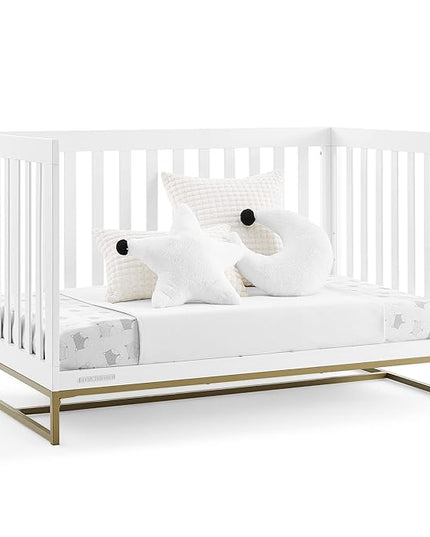 Delta Children Jade 4-in-1 Convertible Crib - Greenguard Gold Certified, Bianca White/Bronze - LeafyLoom