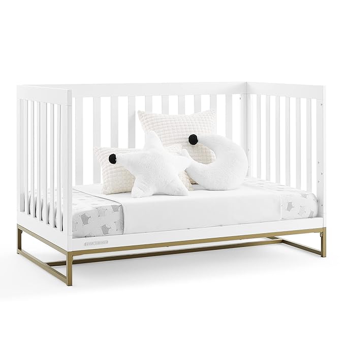 Delta Children Jade 4-in-1 Convertible Crib - Greenguard Gold Certified, Bianca White/Bronze - LeafyLoom
