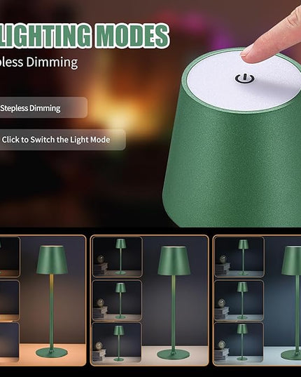 Cordless Table Lamps USB Rechargeable Simplicity Desk Lamp Built-in 4600 mAh Battery LED Battery Operated lamp with Touch Control Table lamp - Bedroom/Desk/Reading/Patio(Green) - LeafyLoom