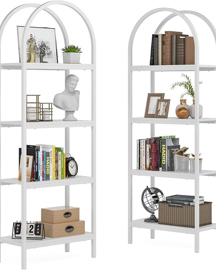 Tribesigns 4-Tier Open Bookshelf, 70.8" Industrial Wood Bookcase Storage Shelves with Metal Frame, Freestanding Display Rack Tall Shelving Unit for Office, Bedroom, Living Room (White, 2PCS) - LeafyLoom