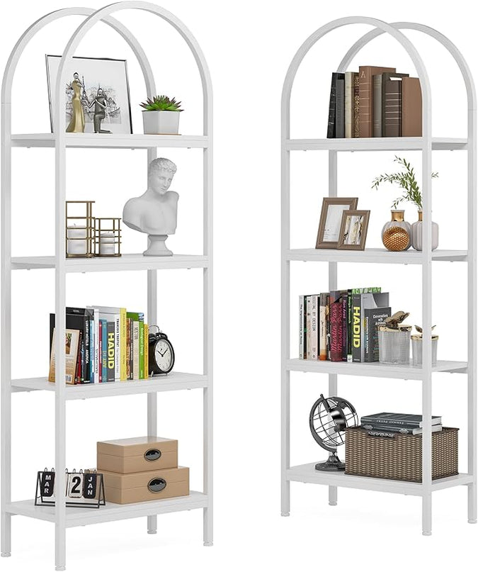 Tribesigns 4-Tier Open Bookshelf, 70.8" Industrial Wood Bookcase Storage Shelves with Metal Frame, Freestanding Display Rack Tall Shelving Unit for Office, Bedroom, Living Room (White, 2PCS) - LeafyLoom