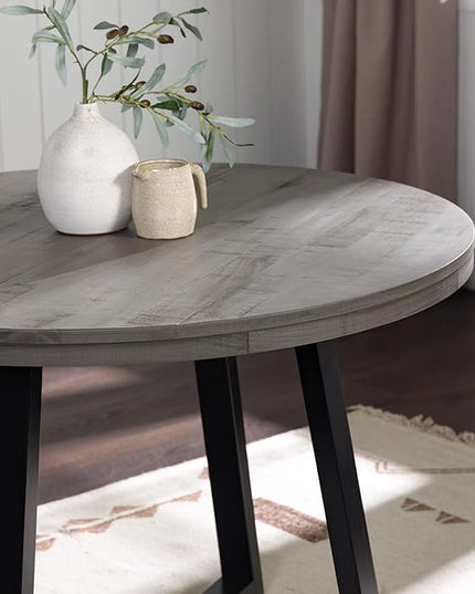 Walker Edison Rustic Solid Wood Distressed Round Kitchen Dining Room Table, 42 Inch, Grey - LeafyLoom