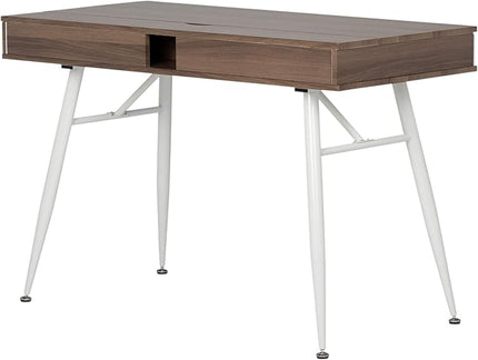 Calico Designs Alcove Modern Desk with Large Split Drawer Storage, White/Chestnut - LeafyLoom