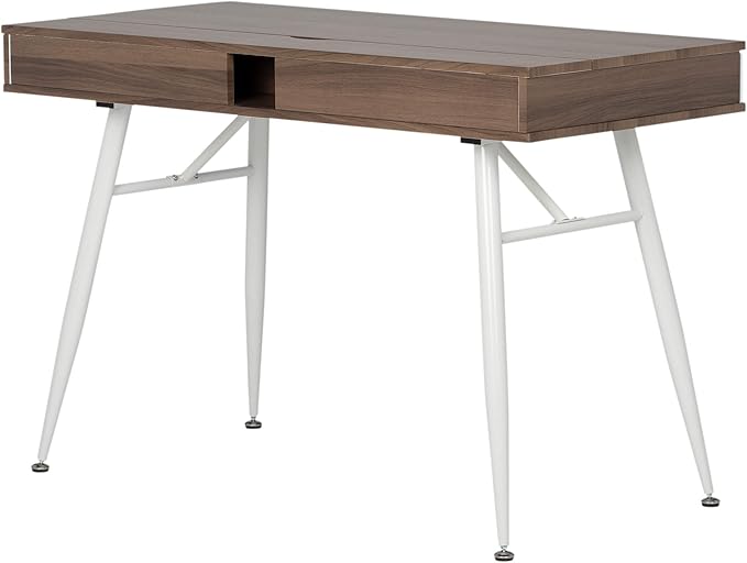 Calico Designs Alcove Modern Desk with Large Split Drawer Storage, White/Chestnut - LeafyLoom