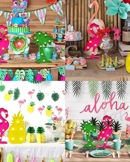 AceList Luau Party Decorations Flamingos Pineapple Lights Tropical Hawaiian Themed Party Supplies Birthday Decor for Wall Table Desk Centerpieces - LeafyLoom