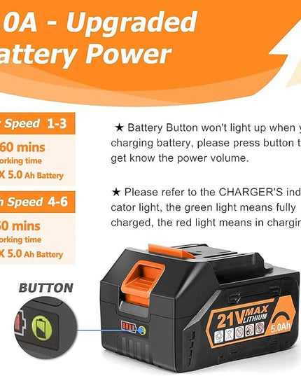 Leaf Blower - 320CFM 180MPH 21V Leaf Blower Cordless with 2 X 5.0 Ah Battery & Charger, Electric Leaf Blower Battery Powered Leaf Blower Lightweight for Snow Blowing & Lawn Care Yard Cleaning - LeafyLoom