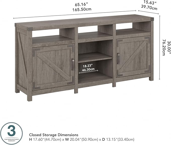 Bush Furniture Knoxville Farmhouse Stand for 75 Inch TV, Living Room Media Console with Storage, 65W, Restored Gray - LeafyLoom