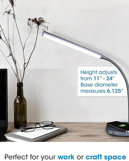 OttLite Stretch LED Desk Lamp with Wireless Charging - ClearSun LED Technology, 3 Color Temperature Modes with Touch Sensitive Controls & Flexible Gooseneck Arm for Home, Office & Dorms - LeafyLoom