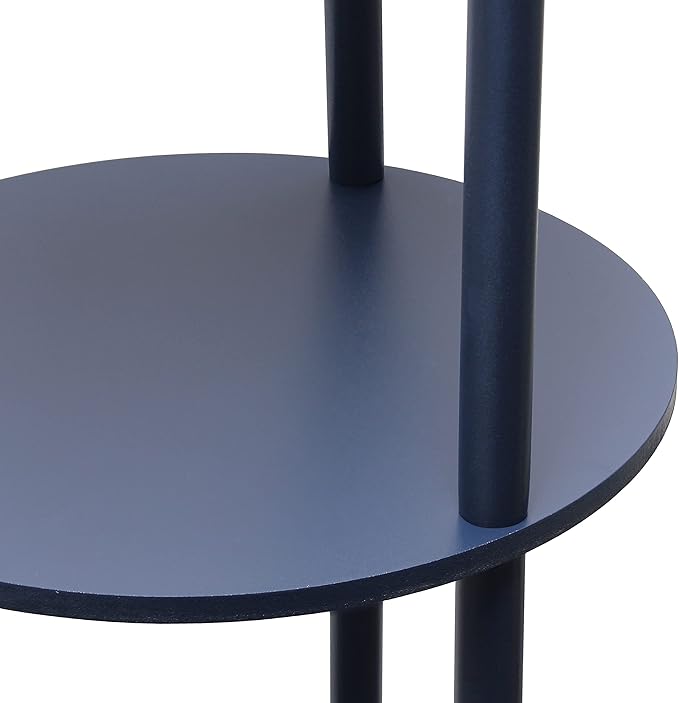 Simple Designs LF2010-NAV 62.5" Round Modern Shelf Etagere Organizer Storage Floor Lamp with 2 USB Charging Ports, 1 Charging Outlet and Linen Shade for Living Room Bedroom Office, Navy - LeafyLoom