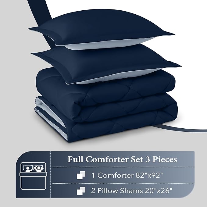 downluxe Full Size Comforter Set - Blue and Sapphire Full Comforter - Soft Bedding Sets for All Seasons -3- Piece Comforter Set Full with 2 Reversible Pillow Shams - LeafyLoom