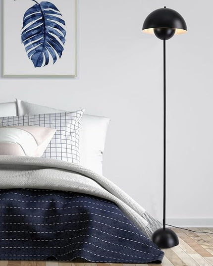 Modern Floor Lamp for Bedroom, 63'' Industrial Corner Floor Lamp for Living Room, Metal Arched Shade Tall Standing Lamp for Office, Reflecting Light Reading Floor Lamp, Black - LeafyLoom