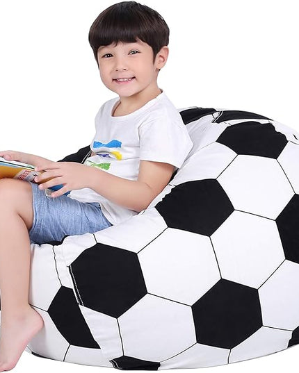 Lukeight Stuffed Animal Storage Bean Bag Chair Cover for Kids, Soccer Zipper Beanbag Chair Cover for Organizing Toddler & Kids' Rooms Plush Toys (Soccer, Large) - LeafyLoom
