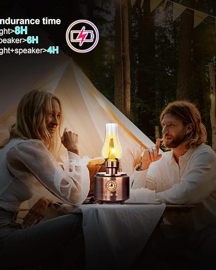 Vintage Table Lamp Retro Bluetooth Speaker Rechargeable Portable Night Light Flameless LED Oil Lamp Bedside Desk Lamp for Bedroom, Cafe, Bar, Desk Decor, Outdoor Camping Birthday Gifts - LeafyLoom