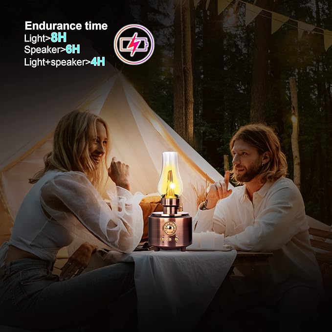 Vintage Table Lamp Retro Bluetooth Speaker Rechargeable Portable Night Light Flameless LED Oil Lamp Bedside Desk Lamp for Bedroom, Cafe, Bar, Desk Decor, Outdoor Camping Birthday Gifts - LeafyLoom