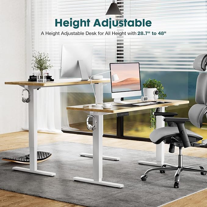 SMUG Standing Desk, Adjustable Height Electric Sit Stand Up Down Computer Table, 48x24 Inch Ergonomic Rising Desks for Work Office Home, Modern Lift Motorized Gaming Desktop Workstation, Natural - LeafyLoom