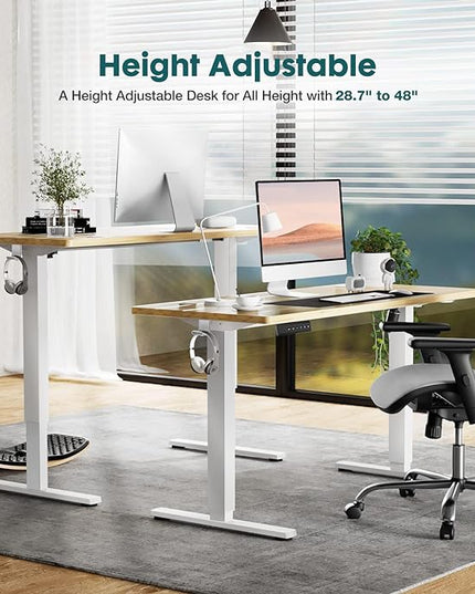 SMUG Standing Desk, Adjustable Height Electric Sit Stand Up Down Computer Table, 63x24 Inch Ergonomic Rising Desks for Work Office Home, Modern Lift Motorized Gaming Desktop Workstation, Natural - LeafyLoom