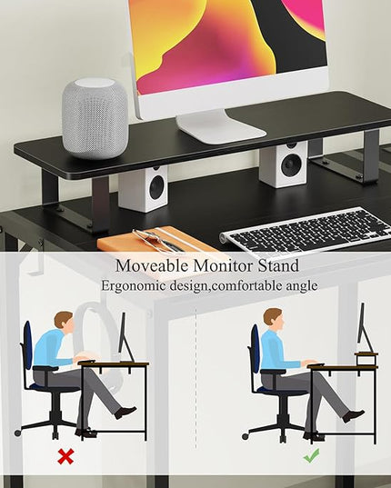 Gaming Desk with Led Lights & Power Outlets, 40 Small Gaming Computer Desk with Drawers, Reversible Gamer Desk with Monitor Stand,Work for Home Office,Writing Study Table for Bedroom,Black - LeafyLoom