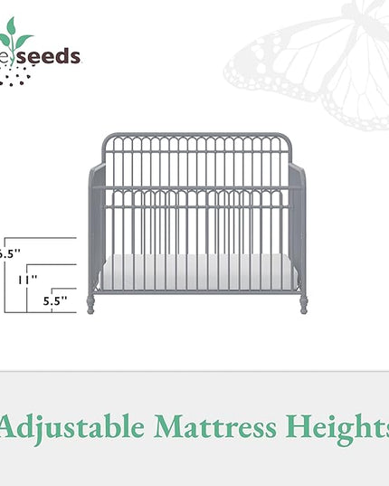 Little Seeds Ivy 3-in-1 Convertible Metal Crib, Dove Gray - LeafyLoom