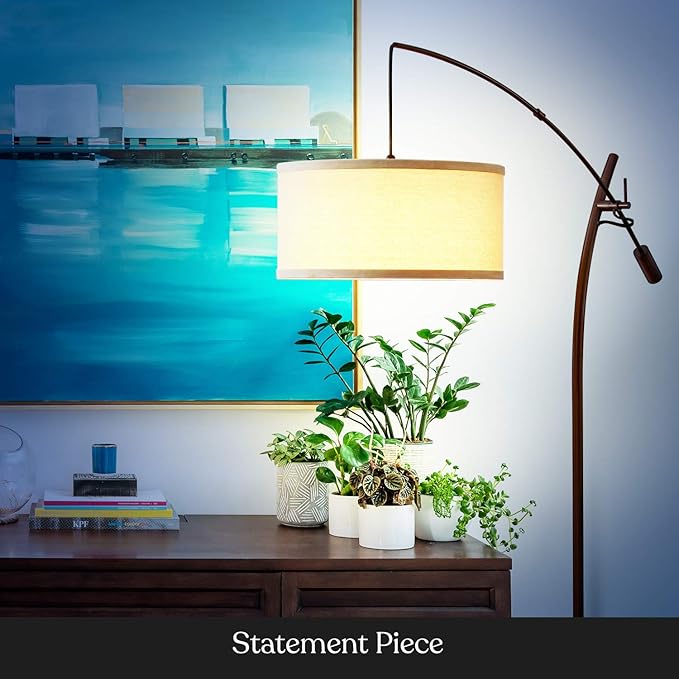 Brightech Grayson LED Floor Lamp, Modern Arc Lamp for Office & Living Room, Tall Lamp with Adjustable Arm, Standing Lamp in Industrial Style for Bedroom Reading - Bronze - LeafyLoom