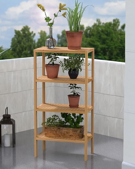 4 Tier Bamboo Shelf, Freestanding Book Shelf Bookcase Storage Rack for Bathroom Kitchen Living Room - LeafyLoom
