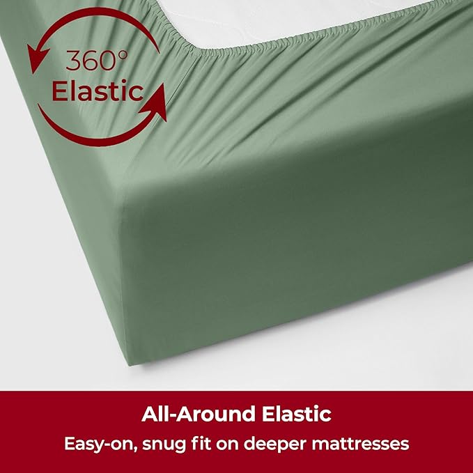 Mellanni Extra Deep Queen Sheets - 4 PC Iconic Collection Bedding Sheets & Pillowcases - Hotel Luxury, Ultra Soft, Cooling Bed Sheets - Extra Deep Pocket up to 21 inch (Queen, Sage) - LeafyLoom