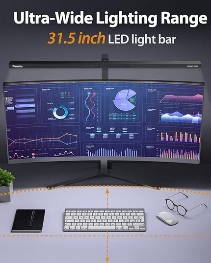 Quntis LED Desk Lamp, Eye-Care Architect Clamp Desk Lights for Home Office, 31.5'' Wide Bright Office Lighting with Auto-Dimming, Dimmable Table Light, 2H Timer Task Lamp for Workbench Monitor Drawing - LeafyLoom