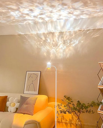 Sunset Lamp Projector with 3D Ocean Wave, 12 Colors Changing & Four Mode with USB Port, RGB Floor Lamp Double Side Lighting with Remote,Creative DIY Mode, 360° Rotation Atmosphere Lamp White - LeafyLoom