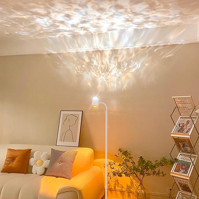 Sunset Lamp Projector with 3D Ocean Wave, 12 Colors Changing & Four Mode with USB Port, RGB Floor Lamp Double Side Lighting with Remote,Creative DIY Mode, 360° Rotation Atmosphere Lamp White - LeafyLoom