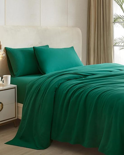 Dark Green California King Size Sheet Set Extra Soft Deep Pocket Sheets Set,4 Piece Bed Sheets Set Fit 16 Mattress,Wrinkle,Fade,Stain Resistant Cooling Bed Sheets,Fitted Sheets,Pillowcases Set - LeafyLoom