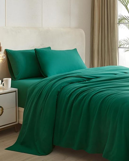 HighBuy Dark Green Sheets Twin XL 3 Piece Bed Sheets,16 Inch Deep Pocket,Luxury Soft Twin XL Sheet & Pillowcase Set,Fitted Sheets Twin XL,Cooling Sheets for Twin XL Bed,Dark Green Sheets Set - LeafyLoom